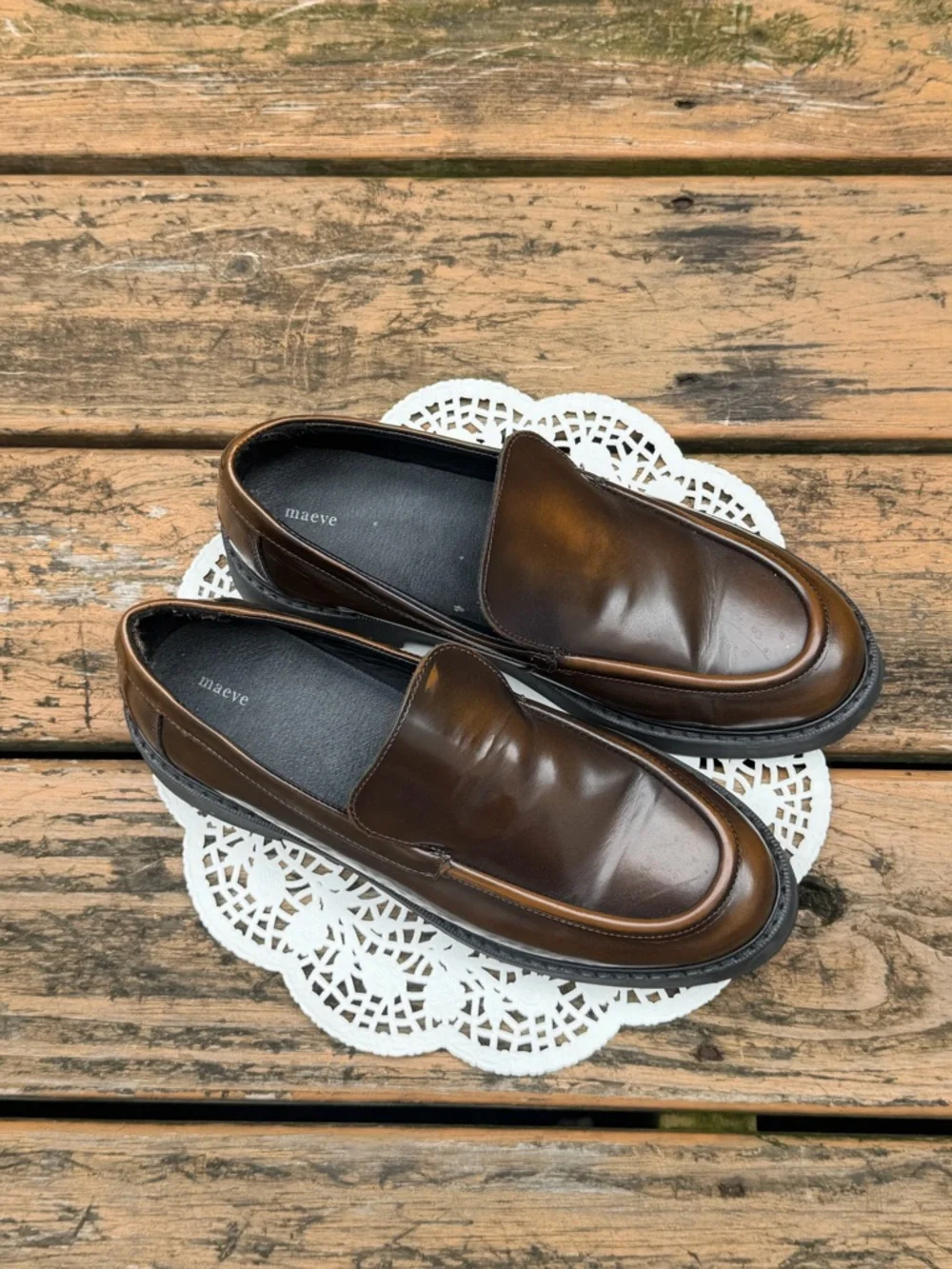 Maeve Brown Leather Slip-On Loafers